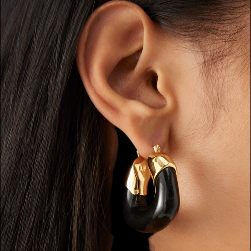NWT Authentic Lizzie Fortunato Women's Blue Gold Organic Hoop Earrings - Picture 6 of 12